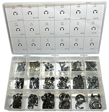 982pc External E-Ring Assortment. Made in The USA.