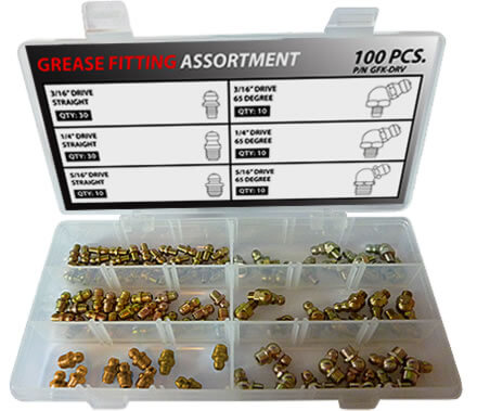 100pc Drive Type Grease Fitting Assortment