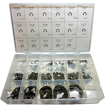 625pc Metric External E-Ring Assortment. Made in The USA